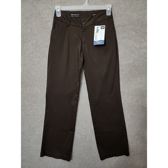 Lee Modern Series Curvy Fit Trouser Pants Women 8 Short Brown Cotton Stretch NEW - Picture 1 of 9